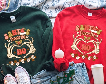 Santa Sweatshirt, Santa's Favorite Ho sweatshirt, Funny Christmas shirt, Christmas Couple Crewneck, Matching Christmas Sweatshirt