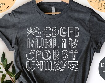 Alphabet Doodle Teacher Tshirt, First Grade Teacher, Kindergarten Teacher Tees, Elementary Teacher, Preschool Shirt, Gift For Teacher