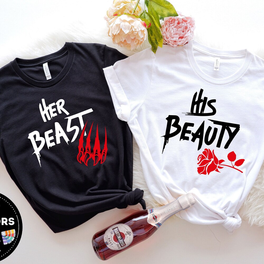 Beauty And Beast Shirt Set, Her Beast His Beauty Tees, Couples Workout Shirts, Matching Couples Shirts, Beauty And The Beast Couple Shirt