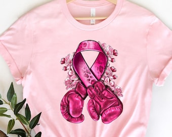Breast Cancer Boxing Gloves Shirt, Pink Ribbon Shirt, Fight Breast Cancer Shirt, Cancer Support Shirt, Breast Cancer Awareness Tee, Warrior