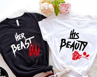 Beauty and Beast Shirt Set, Her beast His Beauty Tees, Couples Workout shirts, Matching Couples shirts, Beauty and The Beast couple shirt
