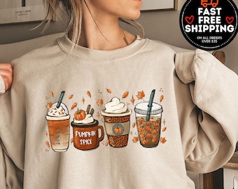 Pumpkin Latte Drink Cup, Pumpkin Spice Latte, Fall Coffee  Sweatshirt, Cute Fall Sweatshirt, Fall Autumn Shirt, fall sweater, PSL Sweatshirt