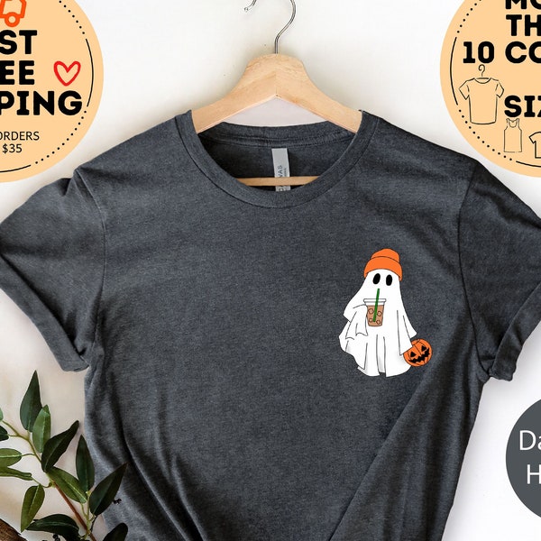 Cute Ghost Halloween Shirt, Fall Coffee Shirt, Psl Shirt, Little Ghost Ice Coffee Shirt, Ghost coffee Shirt, Cute Ghost Drinking Coffee