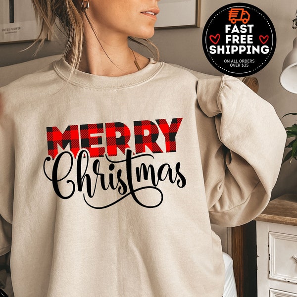BiBi Plaid Tidings Christmas Theme Plaid Block Sweatshirt with Binding