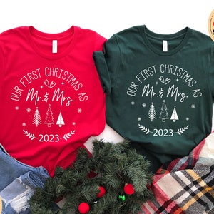 Our First Christmas As Mr And Mrs, Christmas Pajamas, Matching Christmas Shirts, Mr and Mrs Couple Tshirt, Merry Christmas tees, Holiday Tee