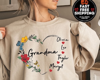 Custom Grandma Sweatshirt, Personalized Grandma Shirt For Mother's Day, Nana Shirt With Grandkids Name, Mimi Sweatshirt Abuela, Grandma Tees