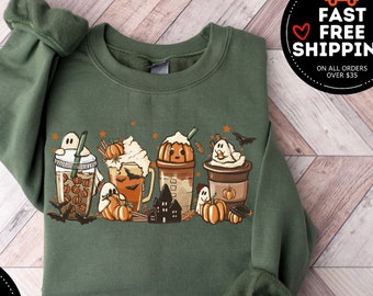 Halloween Coffee Sweatshirt, Coffee Latte Sweatshirt, Pumpkin Spice Halloween Sweatshirt, Coffee Fall Sweatshirt, Fall Crewneck Pumpkin