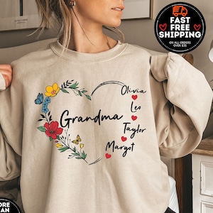 Custom Grandma Sweatshirt, Personalized Grandma Shirt For Mother's Day, Nana Shirt With Grandkids Name, Mimi Sweatshirt Abuela, Grandma Tees