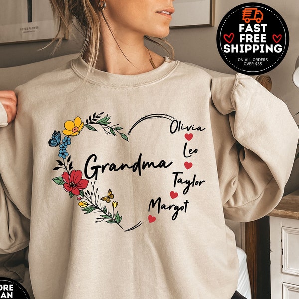 Custom Grandma Sweatshirt, Personalized Grandma Shirt For Mother's Day, Nana Shirt With Grandkids Name, Mimi Sweatshirt Abuela, Grandma Tees
