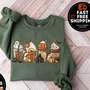 Halloween Coffee Sweatshirt, Coffee Latte Sweatshirt, Pumpkin Spice Halloween Sweatshirt, Coffee Fall Sweatshirt, Fall Crewneck Pumpkin