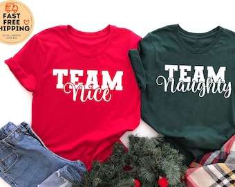 Team Nice Team Naughty shirt, Couple Christmas Tshirts, Couple Shirt, Funny Christmas Shirts, Matching Christmas Shirts, Xmas Pajamas