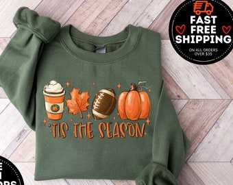 Tis' The Season Fall Sweatshirt, Fall Coffee Sweatshirt, Football Shirt, Halloween Sweatshirt, Pumpkin Shirt, Fall Sweater, Autumn Crewneck