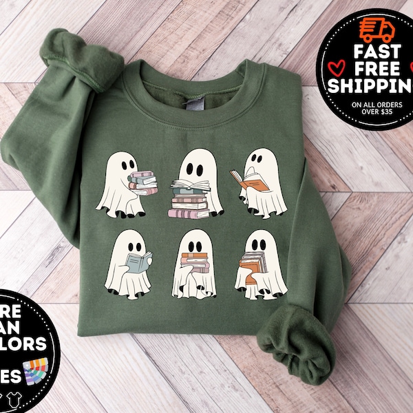 Ghost Reading Books Sweater, Book Lover Sweatshirt, Bookish Halloween Sweatshirt, Halloween Teacher Gift, Librarian Hoodie, Cute Ghost Shirt