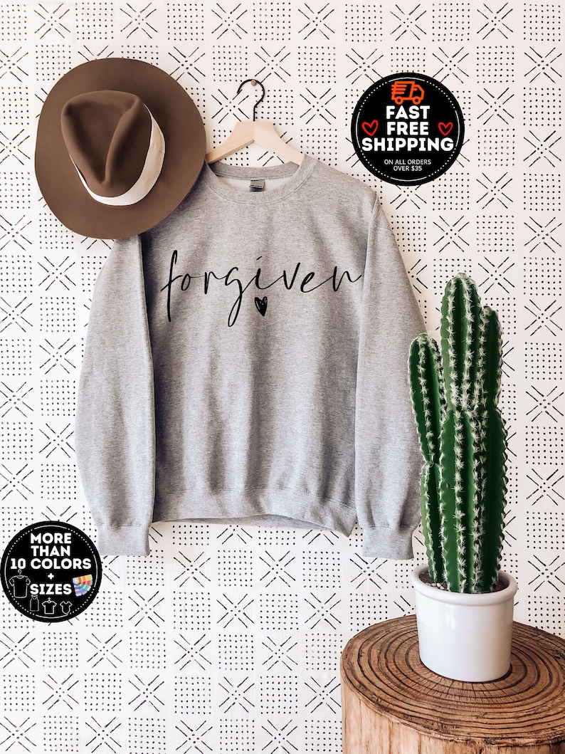 Forgiven Sweatshirt, Christian Gift Idea, Religious Sweatshirt, Faith Shirt, Religious Hoodie, Church Sweatshirt, Love Like Jesus, Catholic image 2