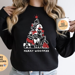 Merry Woofmas Sweatshirt, Christmas Dog Tree , Christmas Dog Sweatshirt, Retro Christmas Shirt, Dog Mom Shirt, Funny Christmas Crewneck image 4