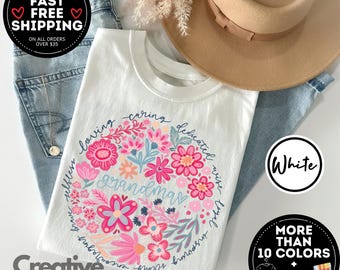 Floral Grandma Shirt, Mothers Day Gift For Grandma, New Nana Shirt, Christmas Gift, Gigi Mimi Shirt, Pregnancy Announcement, Retro Grandma