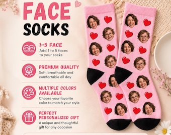 Custom Face Socks with Clip Art, Personalized Photo Sublimation Print, Birthday Gift