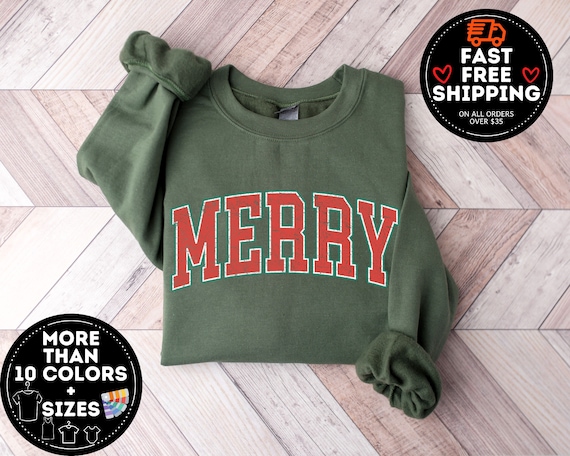 Merry Christmas Sweatshirt, Christmas Shirts, Cute Winter Sweater, Christmas Shirt for Women, Christmas Crewneck Sweatshirt, Holiday Sweater