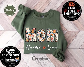 Custom Mama Sweatshirt With Kids name, Personalized Grandma Crewneck, Custom Kids Names Nana Shirt, Floral Mimi Shirt, Mother's Day Shirt
