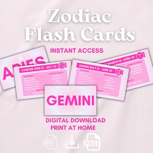 Zodiac Flash Cards, Learn Zodiac, Learn Astrology, Astrology Printable, Zodiac Sign, 12 zodiac signs, astrological flash cards, digital