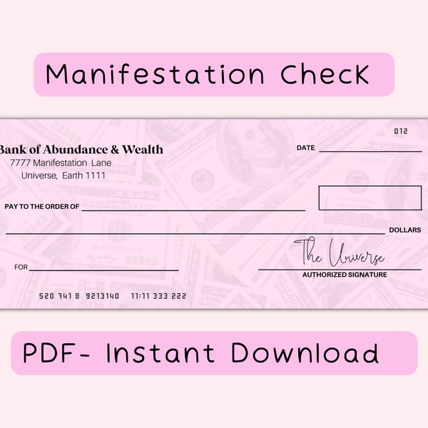 Money Manifestation Checks, Law of Attraction, Abundance Check Printable For Vision Board, Instant Download Abundance, Wealth, Mainfesting