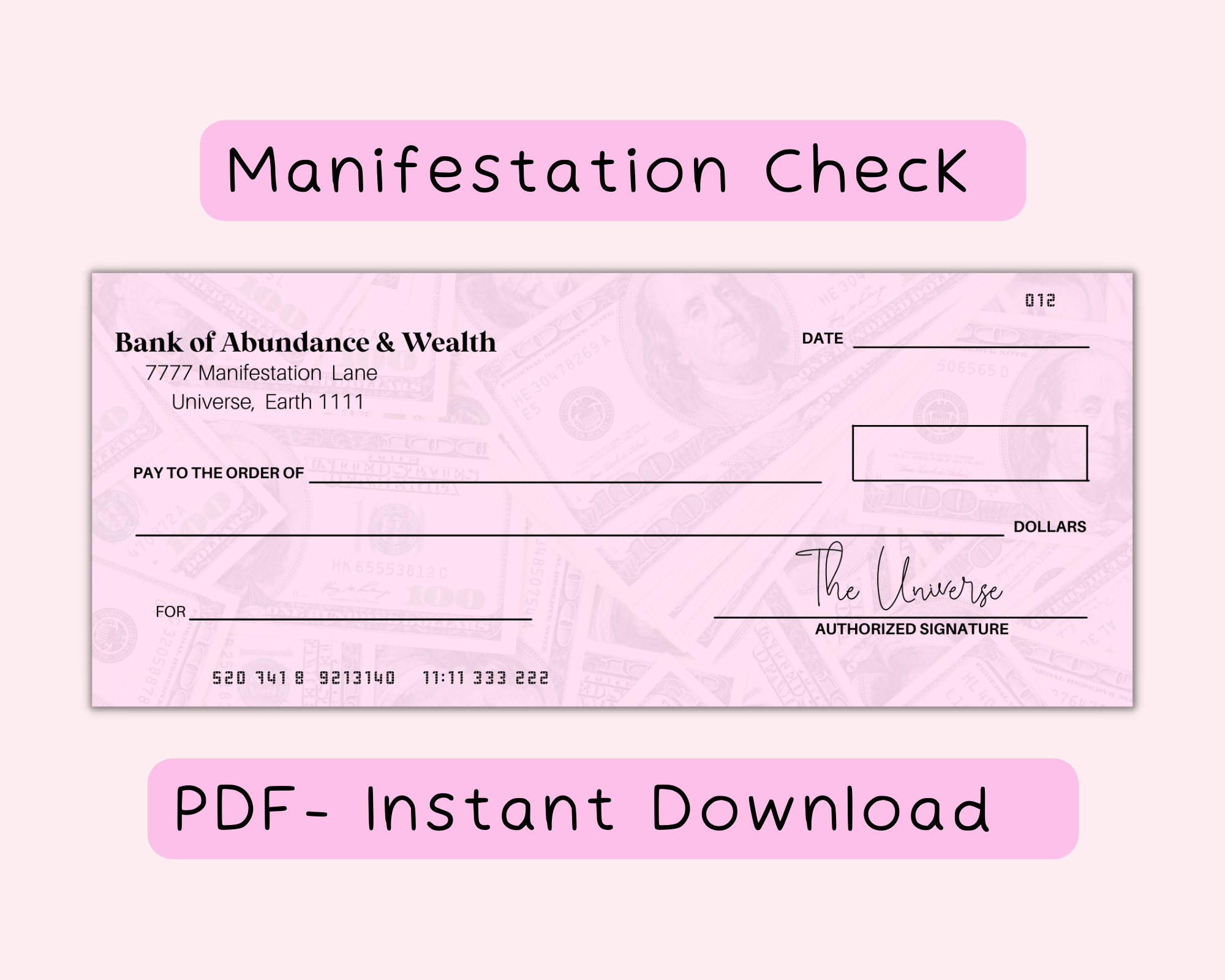 Money Manifestation Checks, Law of Attraction, Abundance Check
