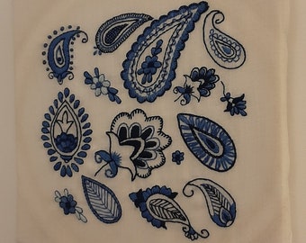 Indigo Paisley Embroidery Kit, Delft Design, DIY Video Tutorial (PDF Pattern)