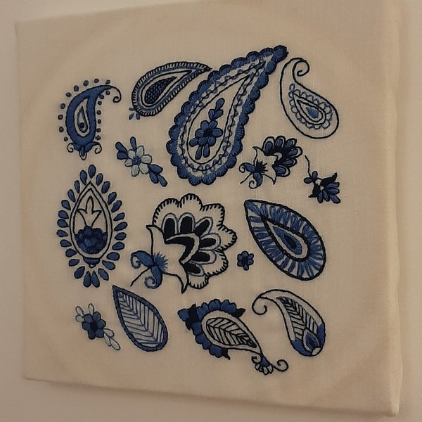 PDF Indigo Blue Embroidery Kit, Digital Paisley Design Kits Adults Easy PDF DIY Kit with Video Tutorial to Learn embroidery Delft Embroidery