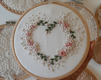 PDF Pattern + Video Tutorial +  Stitch Guide Love Valentines Rose Heart Embroidery Wedding Embroidery PDF Gift for Her/Adults Embroidery Kit