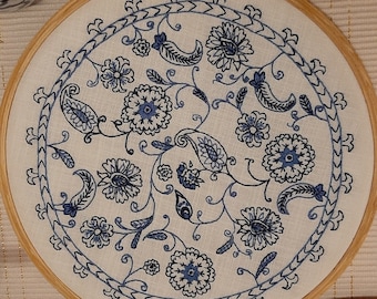 Kit de bordado azul índigo para principiantes, bordado floral a mano (patrón en PDF)