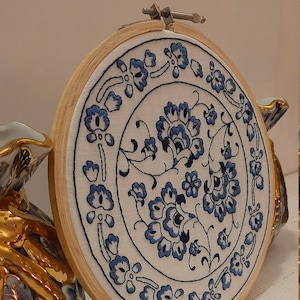 Indigo Blue Embroidery, PDF Pattern with Digital Download DIY Kit Hand Embroidery, DIY Kit for Adults, Beginner Embroidery pdf broderie bleu