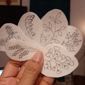 STICK AND STITCH Embroidery Stabilizer Pack 7 Designs Botanical Interface Patterns Rinse With Water, Embroidery Backing Interfacing Washable