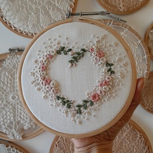 PDF Pattern + Video Tutorial +  Stitch Guide Love Valentines Rose Heart Embroidery Wedding Embroidery PDF Gift for Her/Adults Embroidery Kit