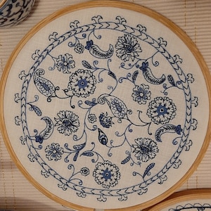 PDF Pattern Indigo Blue Embroidery, Digital Download DIY Kit Hand Embroidery, DIY Kit gifts for her, Beginner Embroidery broderie bleu