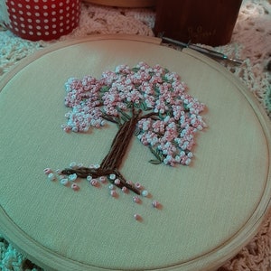 Cherry Blossom KIT DIY Embroidery Kit Video Tutorial, PDF Pattern, Fabric, Stitch Details, Sakura Embroidery Kit Japan, Gifts for Her Adults