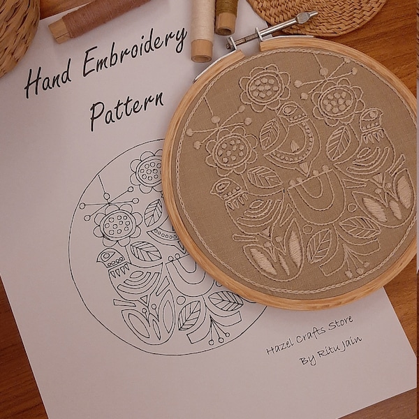 PDF Digital Download, Scandinavian Folk Art Bird Embroidery KIT, Embroidery Template, Scandinavian Hand Embroidery pattern, DIY Kits Adults