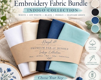 Indigo Collection Cotton Fabric Bundle for Embroidery, 5 Squares (10x10 or 12x12)