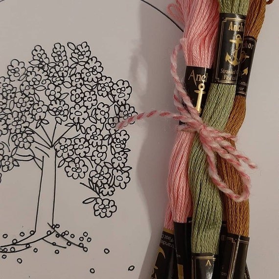 Cherry Blossom KIT DIY Embroidery Kit Video Tutorial, PDF