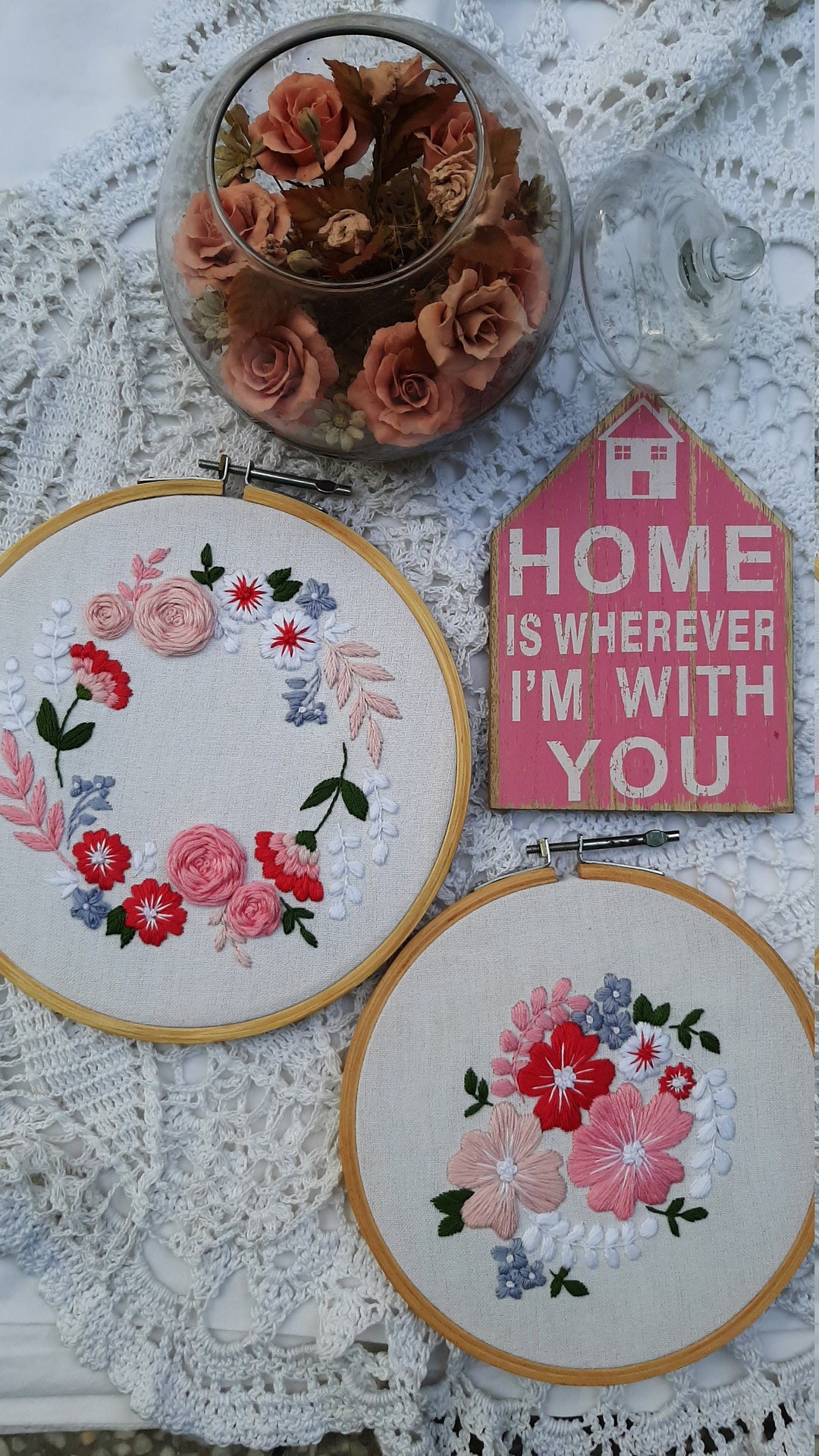 Rose Embroidery Kit Designs Pattern Fabric Floss Stitch Etsy