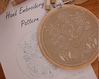 Scandinavian Folk Art Bird Embroidery Kit, DIY Needlework