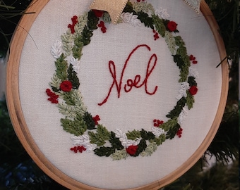 Wreath Embroidery PDF and Video Tutorial Noel Holiday embroidery, Embroidery pattern, Wreath PDF Gift for her, Christmas Ornament Noel