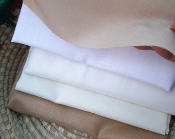 Cotton Linen Fabric, White and Off-White Colors, 43" Wide, Embroidery and Quilting Material Supplies