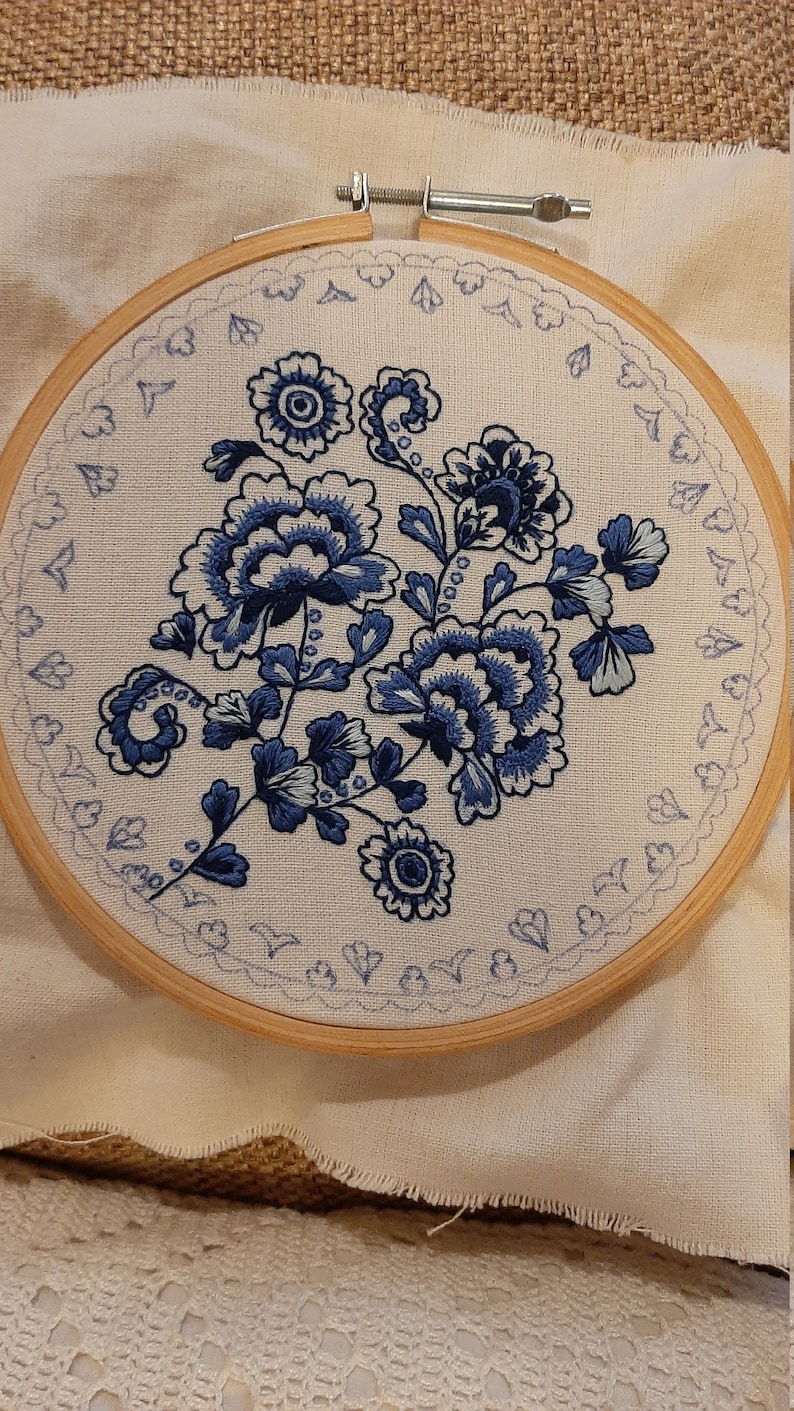 embroidery hoop, embroidery pattern,	flowers embroidery, blue embroidery kit, diy embroidery kit, craft kits, adults	hand sewing kit, beginner embroidery, embroidery kits, embroidery designs, diy embroidery, blue white embroidery, blue embroidery