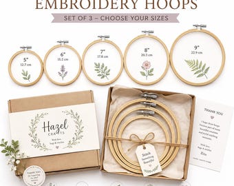 Set of 3 Bamboo Embroidery Hoops, Choose Sizes, Craft Frame