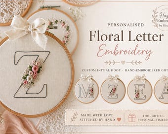 Floral Alphabet Embroidery Kit – DIY Letter Monogram Needlework, Beginner Stitch Guide