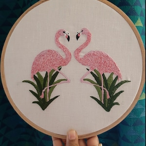 DIY KIT Bird embroidery, Flamingo Embroidery, hand embroidery, Gift for her adults Craft Kit, DIY kit Free Pattern, embroidery Kit Supplies