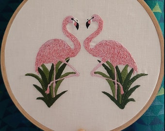 DIY Flamingo Embroidery Kit: Hand Embroidery Craft, 8" Hoop