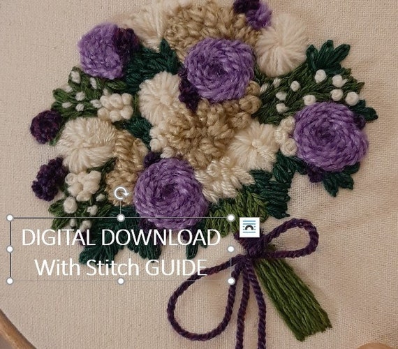 6 Purple Floral Wall Decor Embroidery Kit for Beginners. Beautiful