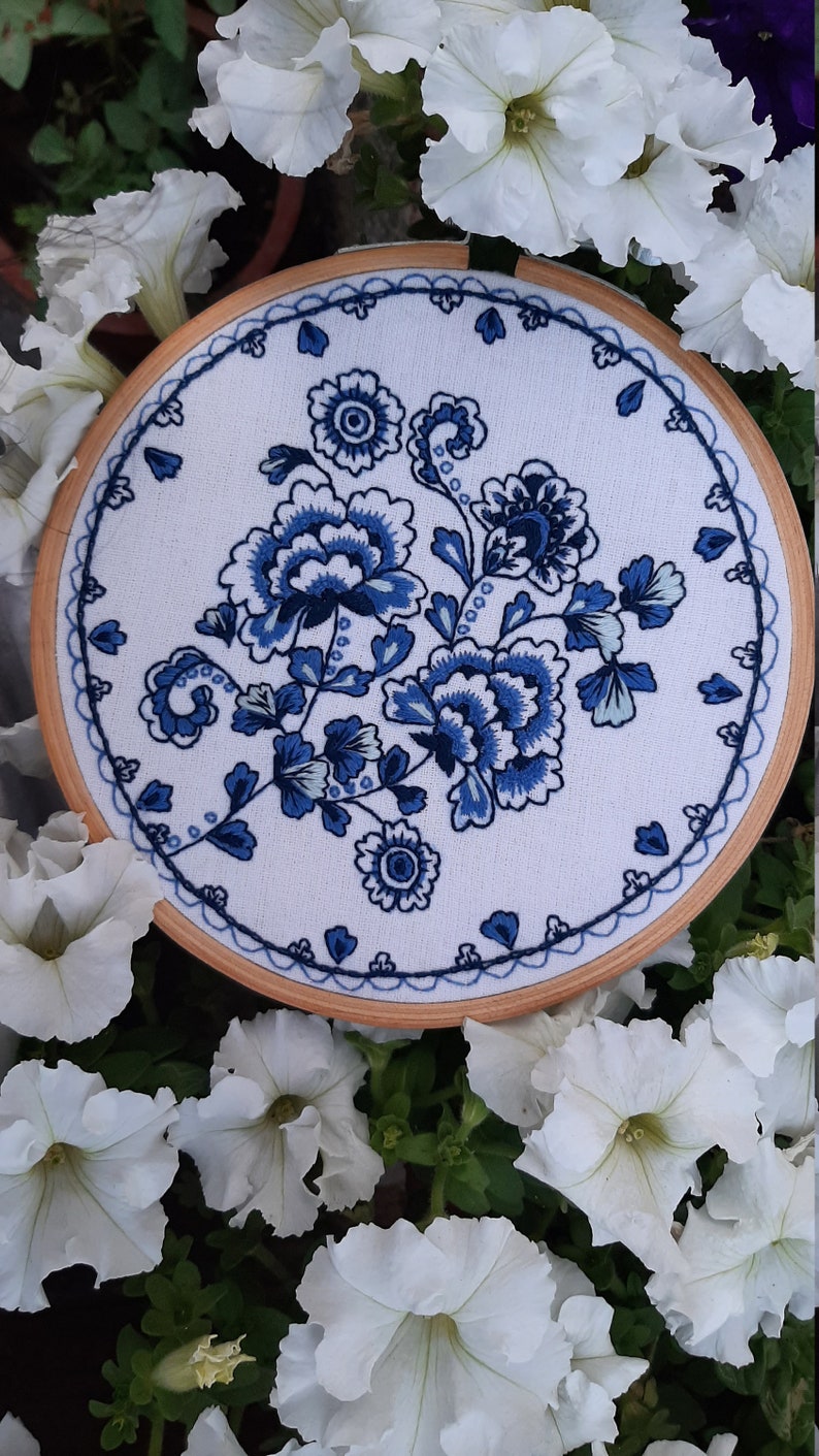 embroidery hoop, embroidery pattern,	flowers embroidery, blue embroidery kit, diy embroidery kit, craft kits, adults	hand sewing kit, beginner embroidery, embroidery kits, embroidery designs, diy embroidery, blue white embroidery, blue embroidery