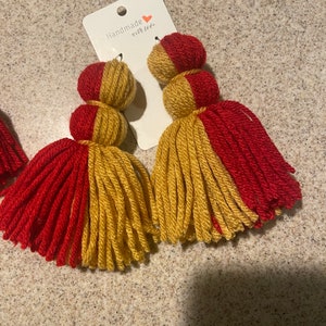 Yarn Tassel Earrings- Double poms